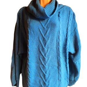 Les Tricots Women's Teal Cowl Neck Dolman Sleeve Sweater Size M